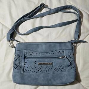 Stone Mountain Light Blue Tooled Crossbody Bag Adjustable Strap